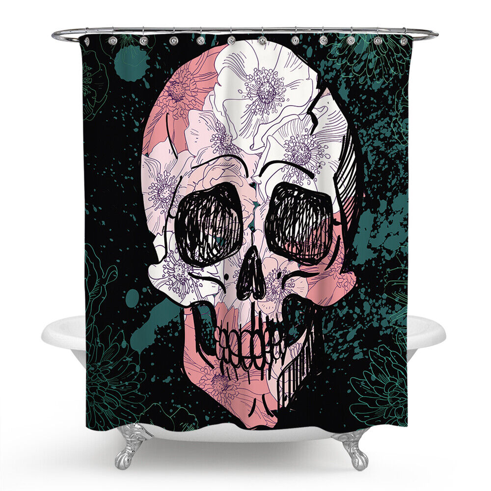 Teal Skull Fabric Shower Curtain - Coastal Skull Bathroom Decor