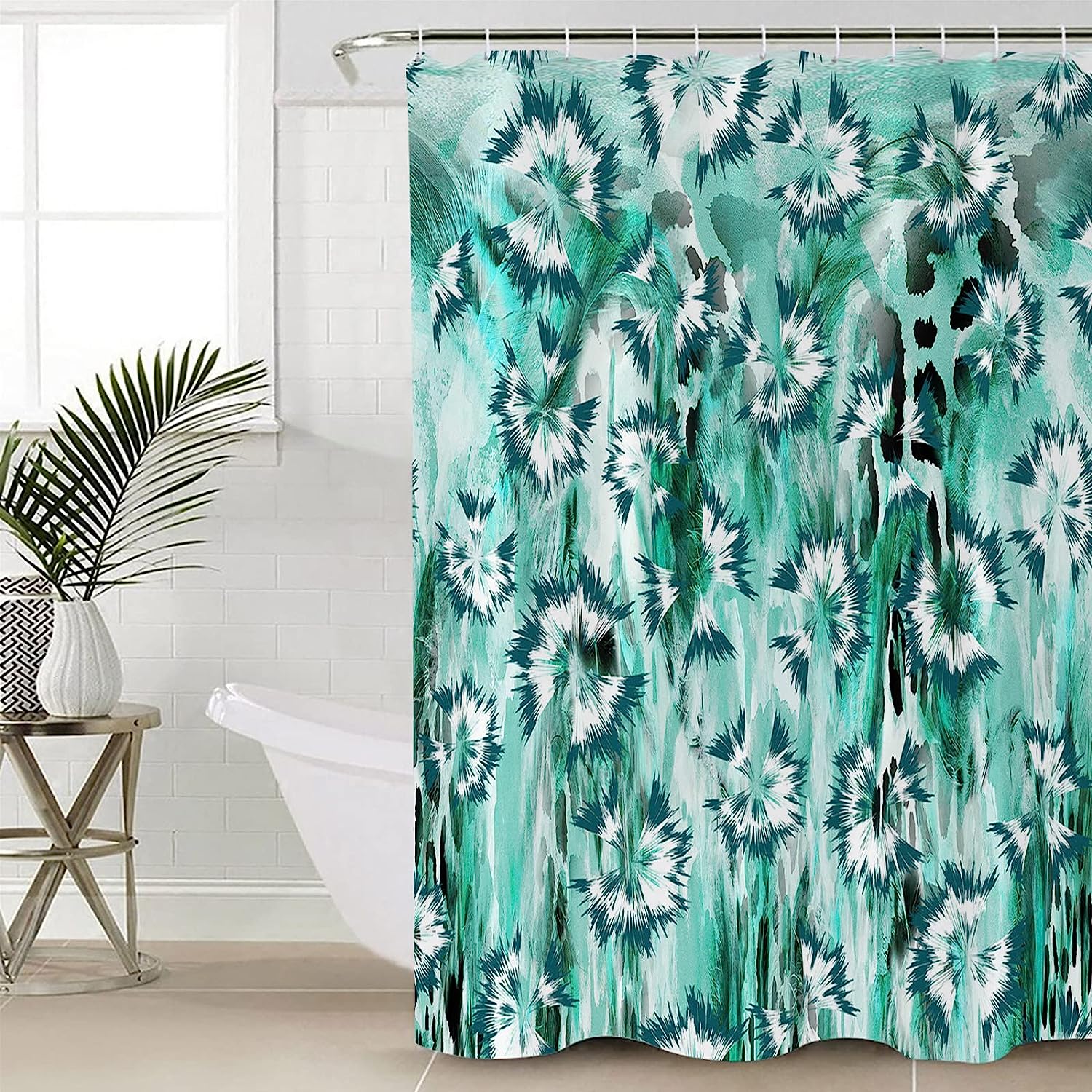 Teal White Ombre Modern Abstract Art Turquoise Geometric Shower Curtain