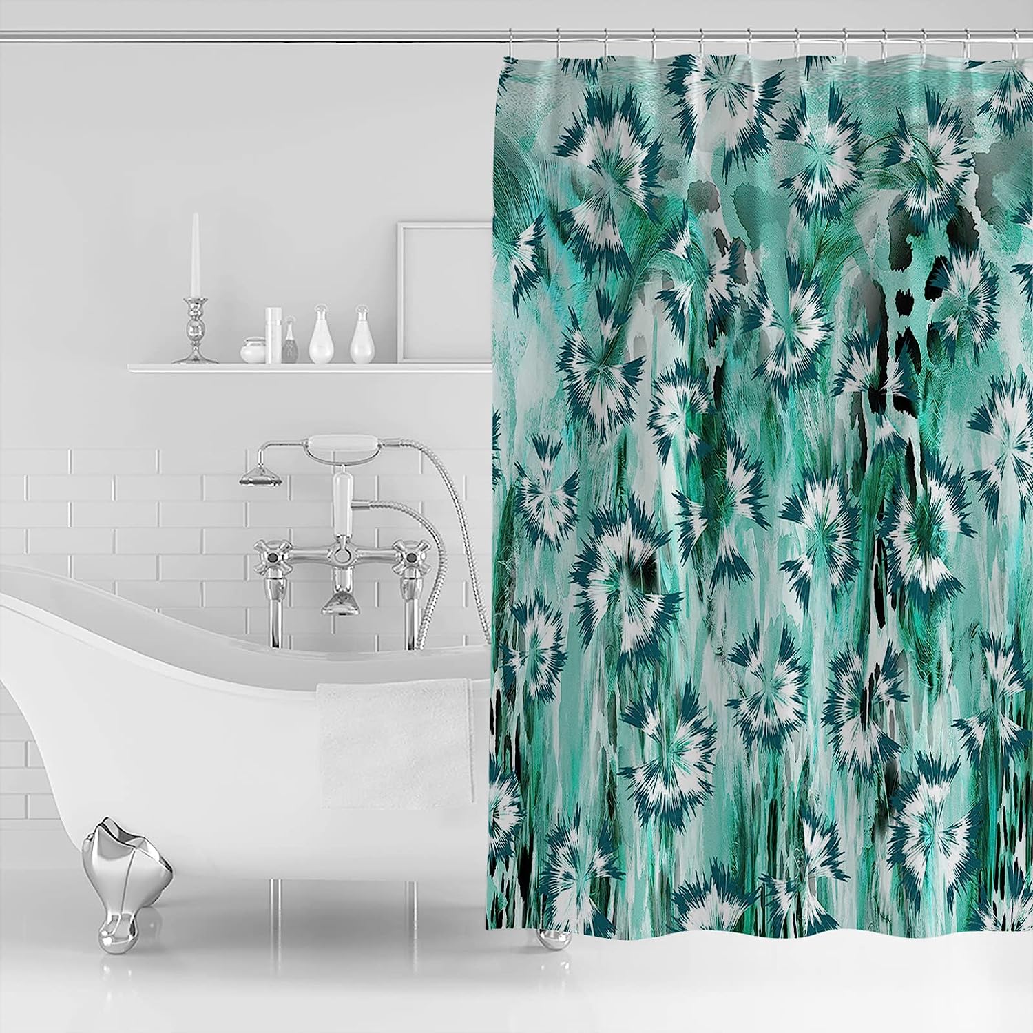 Teal White Ombre Modern Abstract Art Turquoise Geometric Shower Curtain
