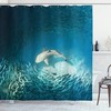 Teal Wildlife Print Fish Printed Shower Curtain For An Underwater Adventure-Themed Bathroom