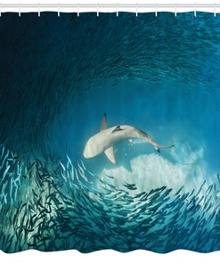 Teal Wildlife Print Fish Printed Shower Curtain For An Underwater Adventure-Themed Bathroom