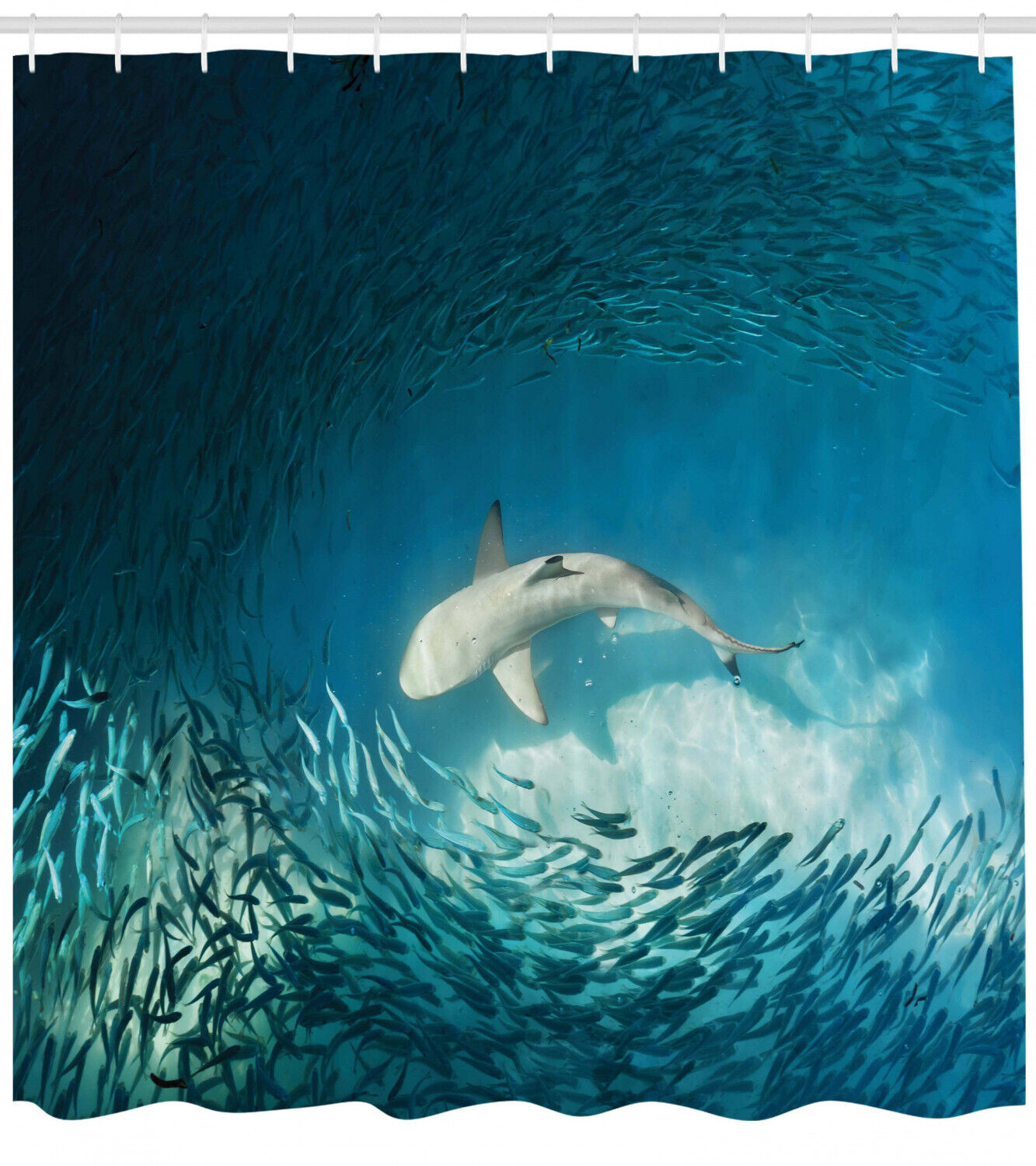 Teal Wildlife Print Fish Printed Shower Curtain For An Underwater Adventure-Themed Bathroom