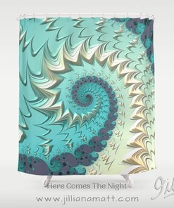 Teal and Cream Geometric Design Shower Curtain / Fabric Curtain / Full Size Bath Curtain / Shower Curtain Ideas