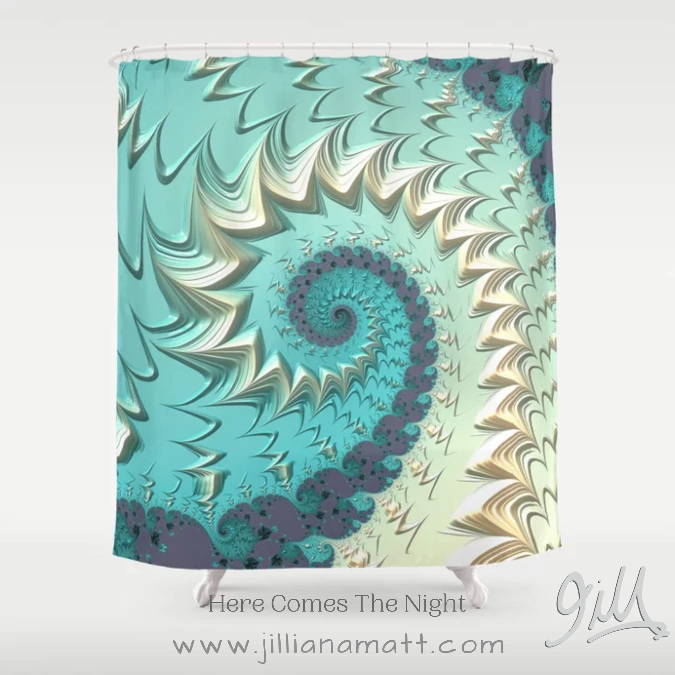 Teal and Cream Geometric Design Shower Curtain / Fabric Curtain / Full Size Bath Curtain / Shower Curtain Ideas