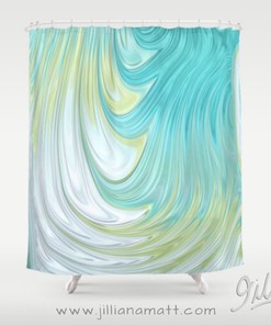 Teal and Green Geometric Design Shower Curtain for Modern Homes