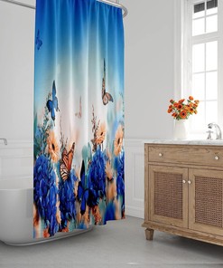 Teal and Lime Green Abstract Art Fabric Shower Curtain for Artistic Bathrooms