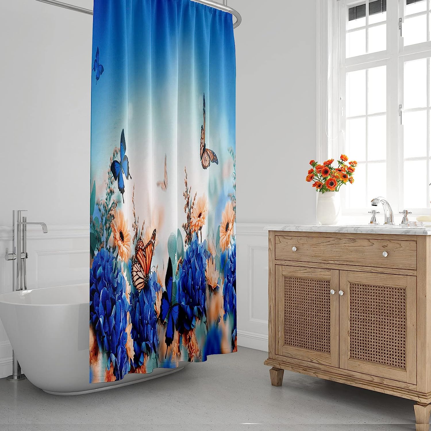 Teal and Lime Green Abstract Art Fabric Shower Curtain for Artistic Bathrooms