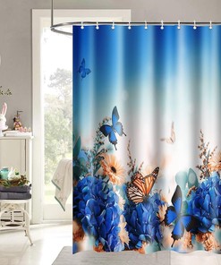Teal and Lime Green Abstract Art Fabric Shower Curtain for Artistic Bathrooms