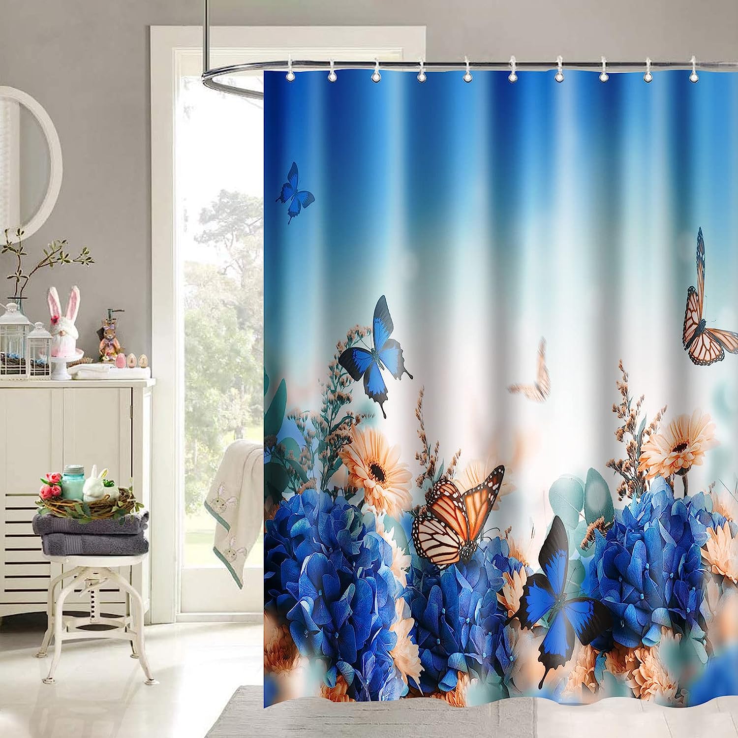 Teal and Lime Green Abstract Art Fabric Shower Curtain for Artistic Bathrooms
