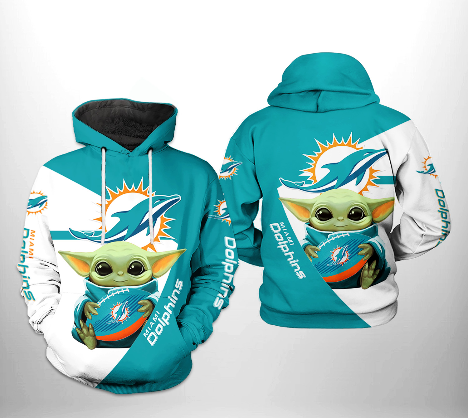 Team 3D Printed Miami Dolphins Baby Yoda Hoodie