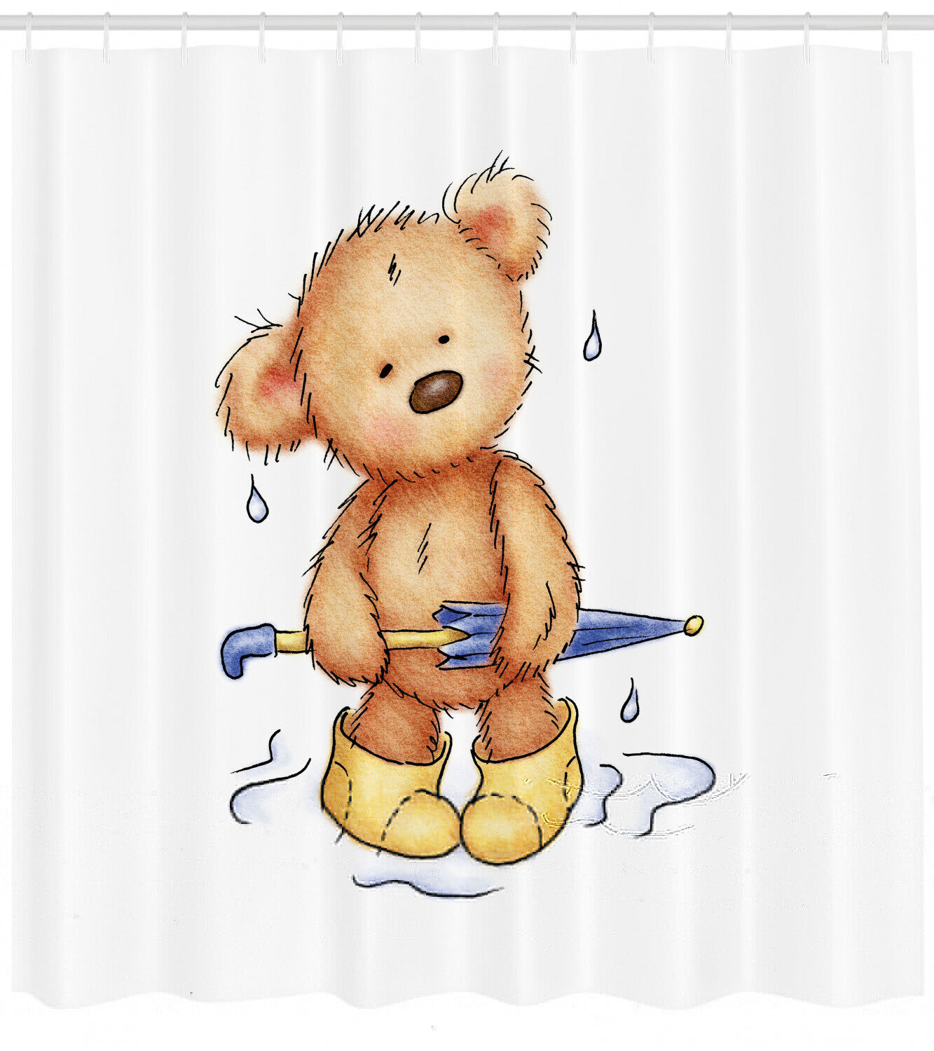Teddy Bear Rain Umbrella Shower Curtain With Bear Print, Perfect For Rustic Bathroom Decor - Image 2