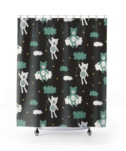 Teddy Bear Shower Curtain- Gender Neutral and Personalized Bathroom Accessory for Kid's Bathroom Decor 
