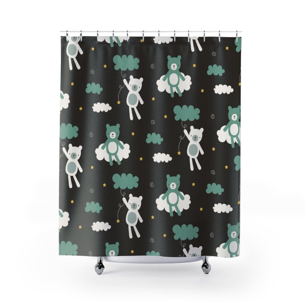 Teddy Bear Shower Curtain- Gender Neutral and Personalized Bathroom Accessory for Kid's Bathroom Decor