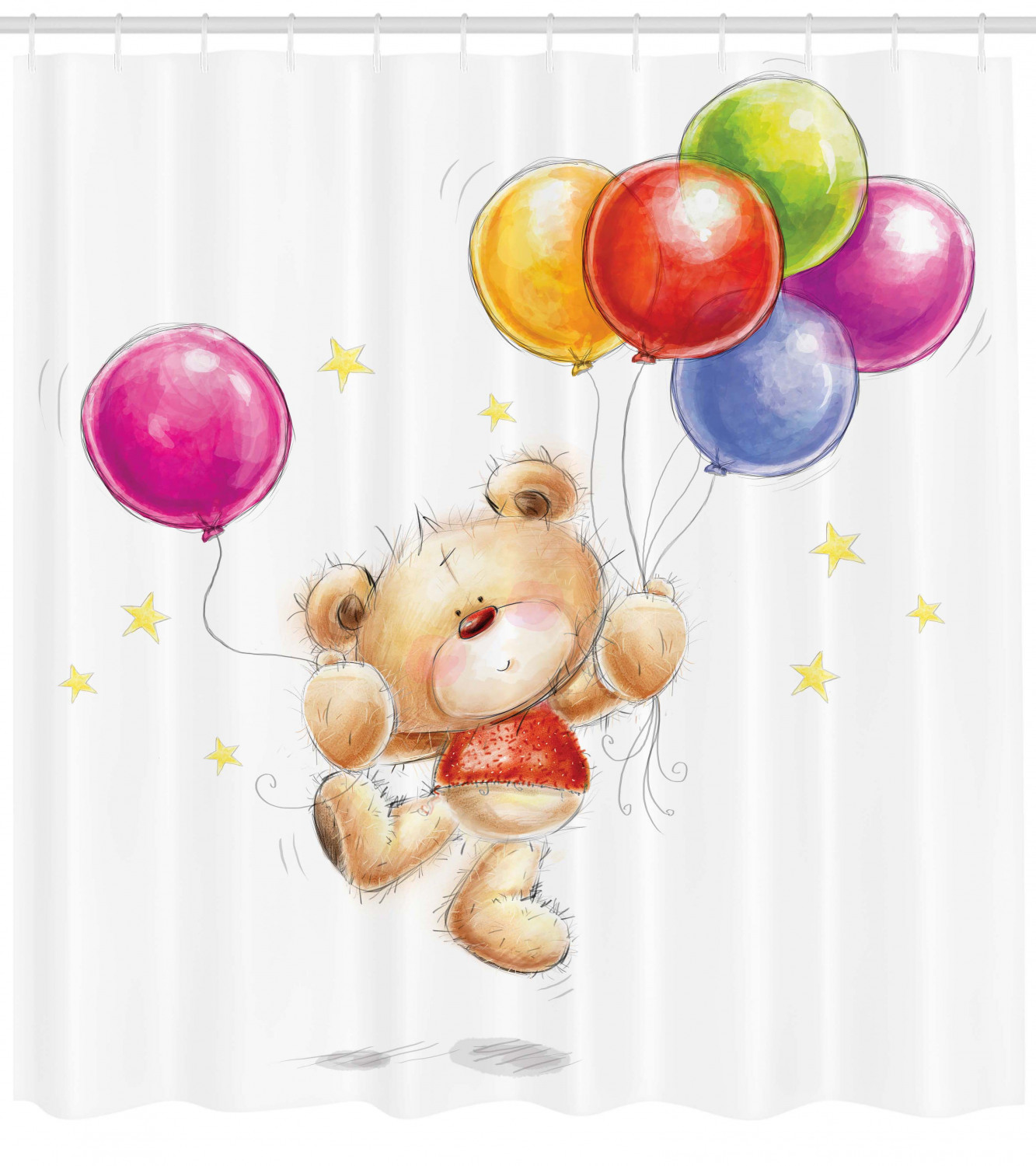 Teddy Bear With Balloon Print Colorful Shower Curtain For Kids' Bathroom Decor - Image 2
