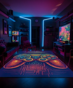 Teen Boys' Gaming Carpet with Game Controller Area Rug for Game Room or Bedroom, Shufflezone Gaming Rug
