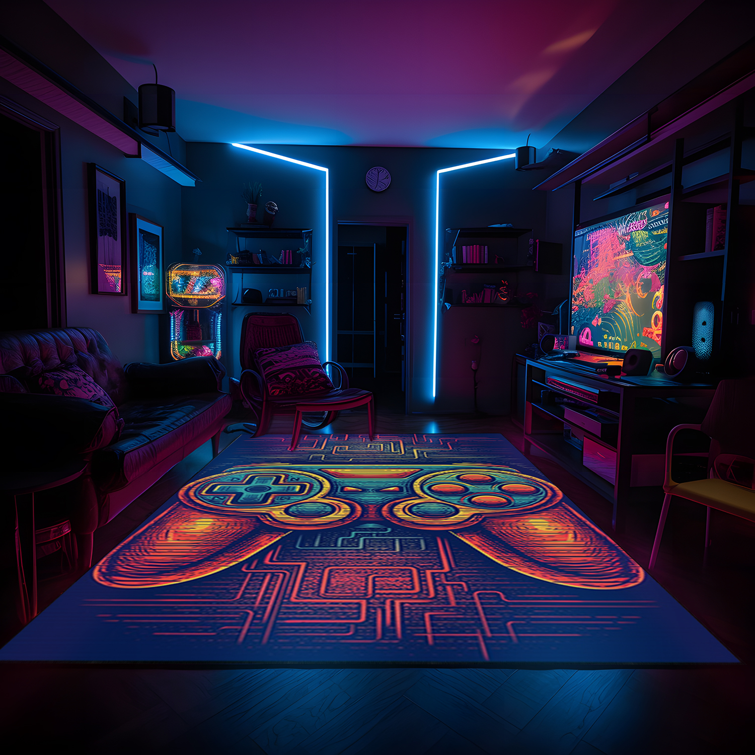 Teen Boys' Gaming Carpet with Game Controller Area Rug for Game Room or Bedroom, Shufflezone Gaming Rug