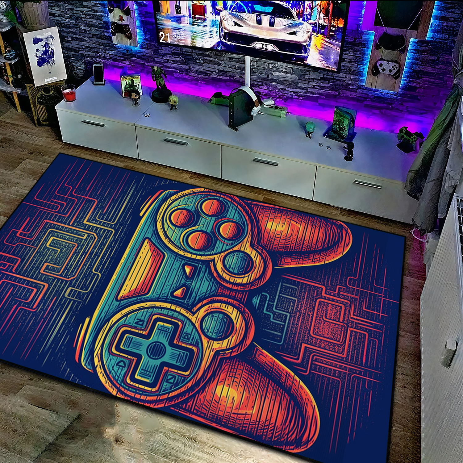 Teen Boys' Gaming Carpet with Game Controller Area Rug for Game Room or Bedroom, Shufflezone Gaming Rug - Image 2