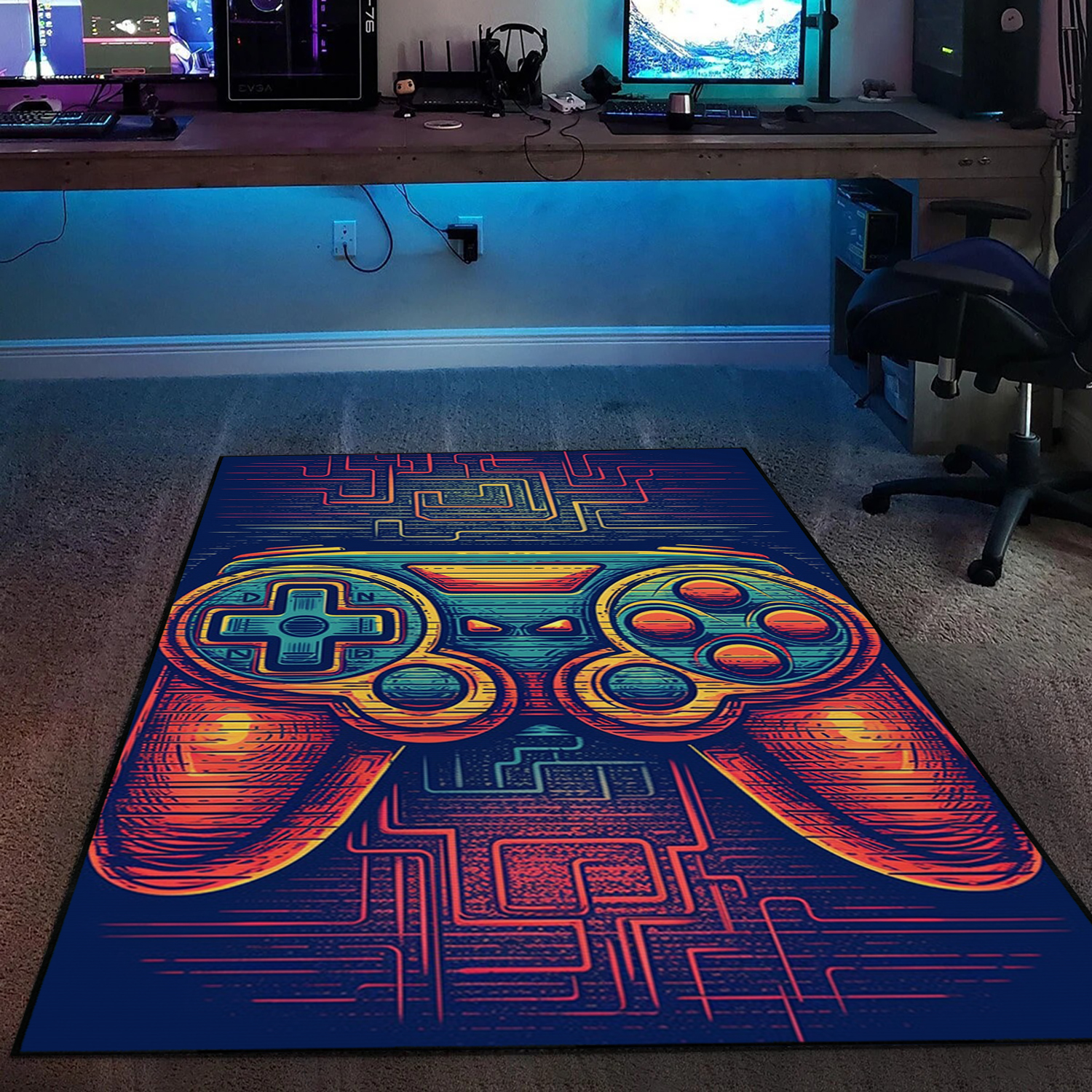 Teen Boys' Gaming Carpet with Game Controller Area Rug for Game Room or Bedroom, Shufflezone Gaming Rug - Image 3
