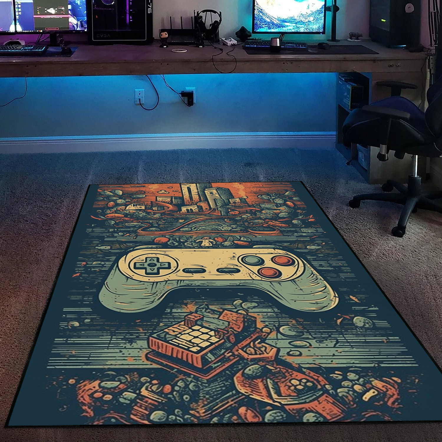 Teen Boys' Gaming Rugs with Game Controller Area Rugs for Game Room or Living Room, Shufflezone Gaming Carpet - Image 2