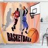 Teen Boys Striped Shower Curtain with Baseball, Basketball, and Football Print for Sporty Bathroom Decor 