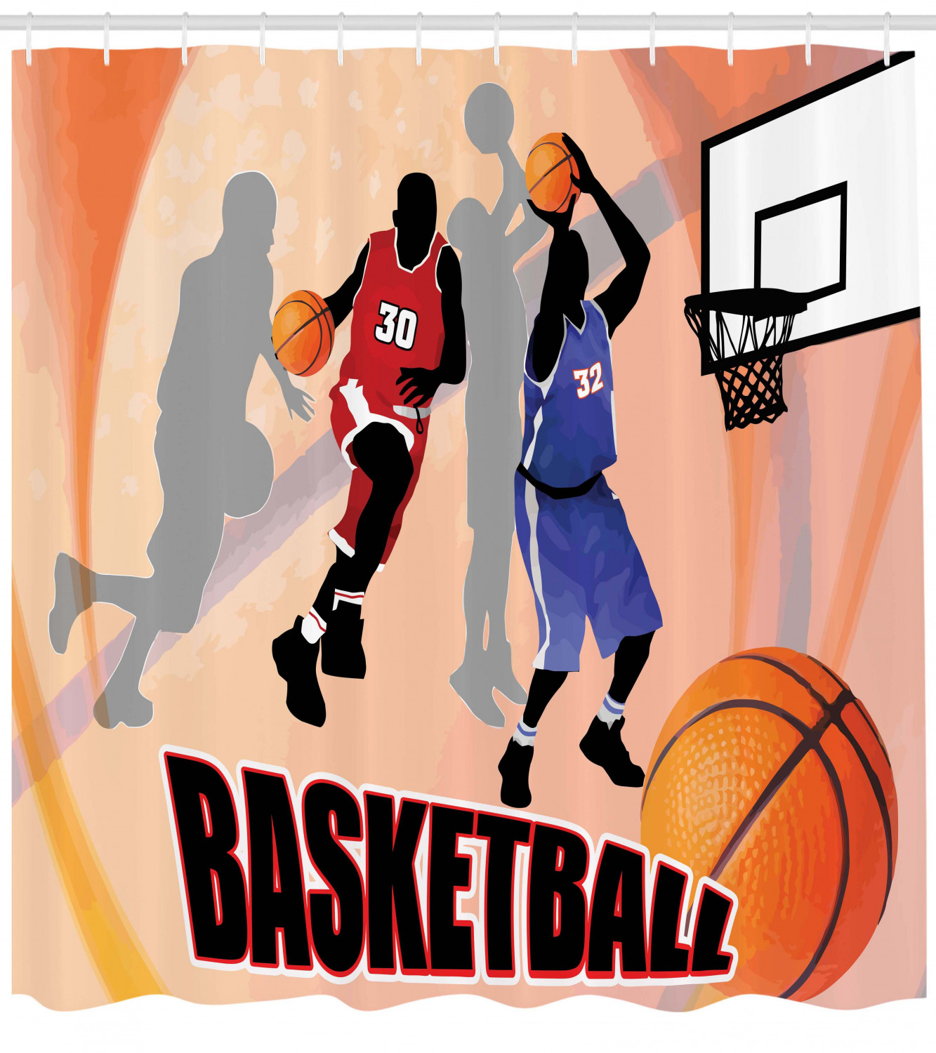 Teen Boys Striped Shower Curtain with Baseball, Basketball, and Football Print for Sporty Bathroom Decor