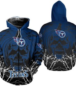 Tennessee Titans Hoodie Halloween Pumpkin Skull Print Zip Hoodie With 3D Hoodies For Men Graphic