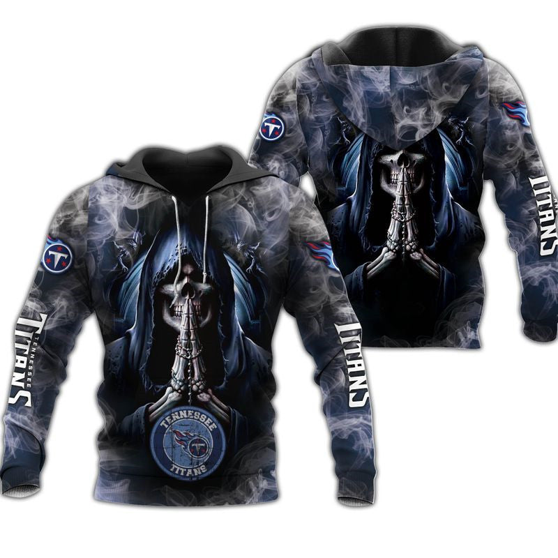 Tennessee Titans Skull Hoodie With Background Smoke Design For Fans