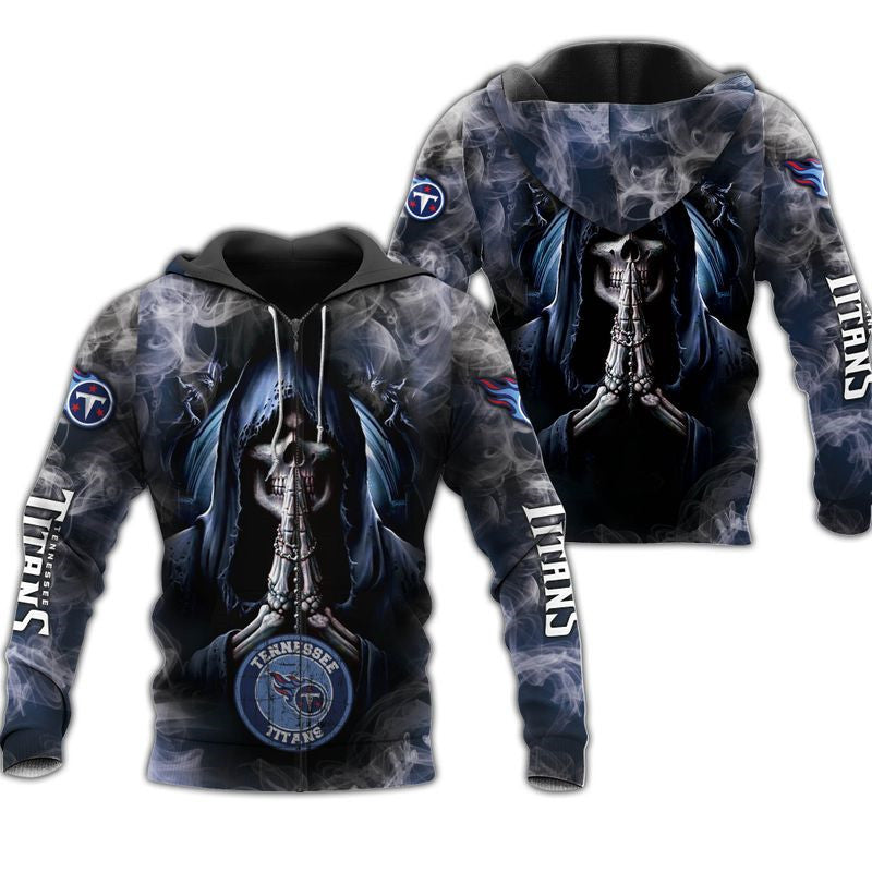 Tennessee Titans Skull Hoodie With Background Smoke Design For Fans