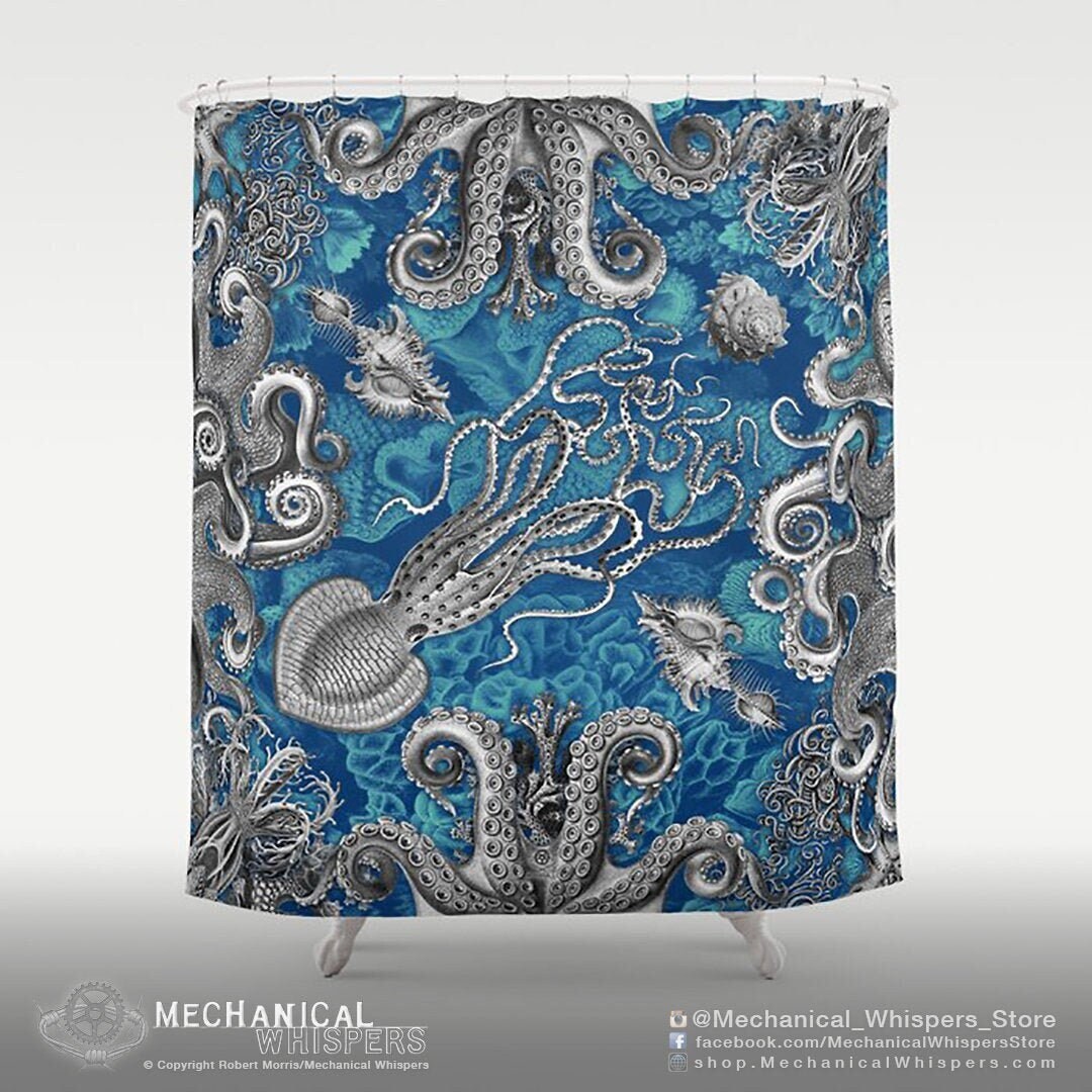 Tentacle Mermaid Ocean Shower Curtain for Squid and Kraken Lovers.