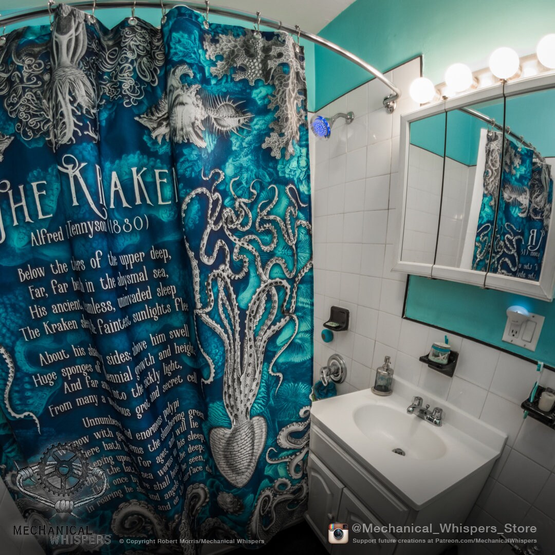 Tentacle Mermaid Ocean Shower Curtain for Squid and Kraken Lovers.
