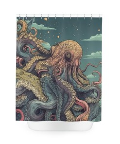 Tentacled Torment Octopus Sea Creature Shower Curtain, Underwater Bathroom Decor