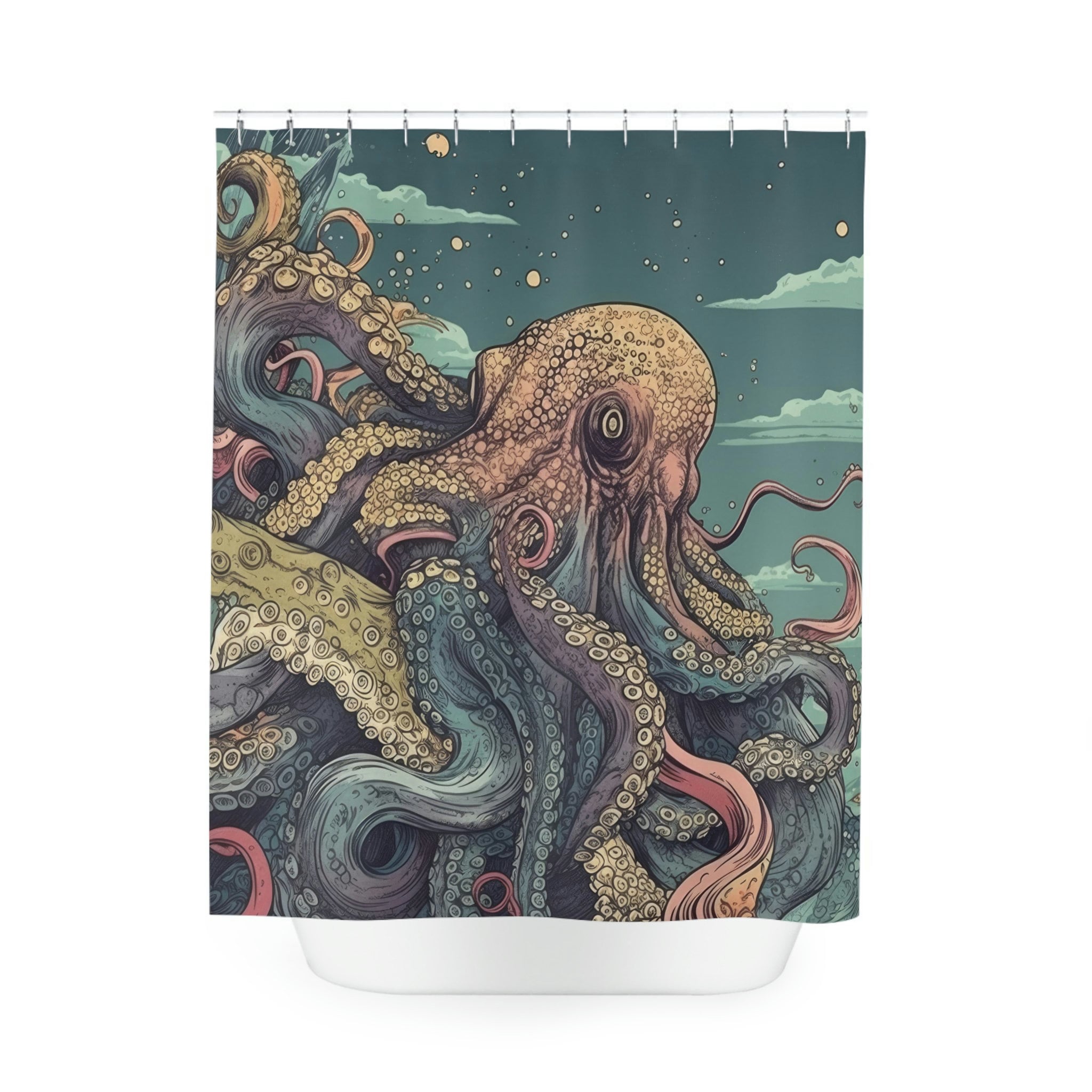 Tentacled Torment Octopus Sea Creature Shower Curtain, Underwater Bathroom Decor