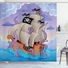 Tentacles Octopus Shower Curtain, Pirate Ship Skull Flag Graphic Print, Cloth Bathroom Decor