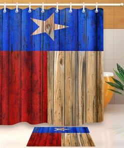 Texas Flag Print Shower CurtainRustic Wood Board Bathroom Decor