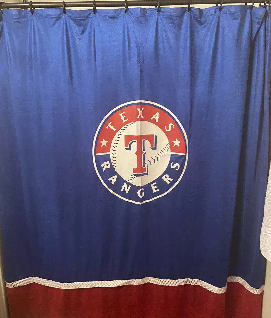 Texas Rangers Baseball Shower Curtain with Jersey Cloth for Blue Red Bathroom Decor