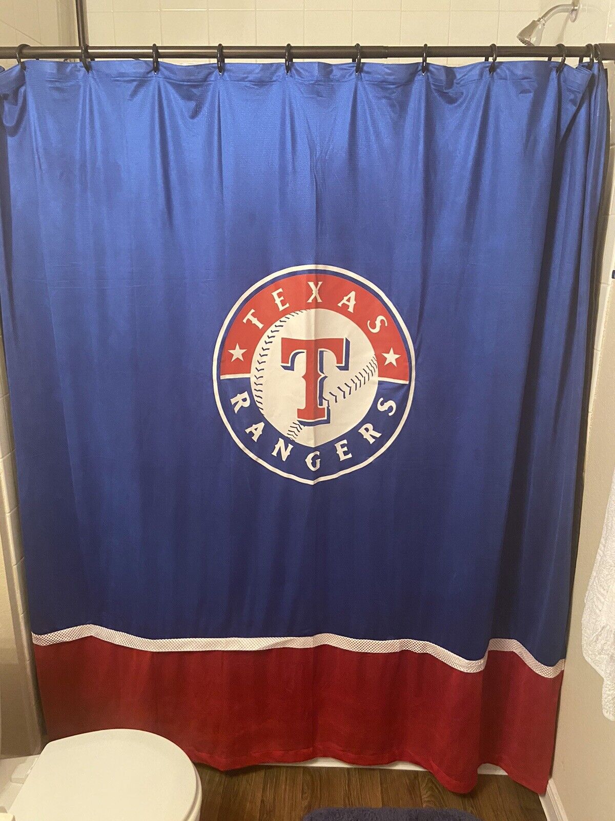 Texas Rangers Baseball Shower Curtain with Jersey Cloth for Blue Red Bathroom Decor