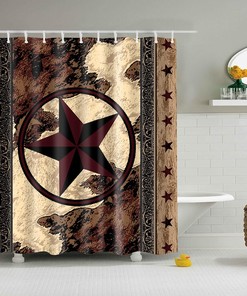 Texas Star Art Prints Shower Curtain - Vintage and Rustic Bathroom Decor with Wooden Board and Texas Star Prints