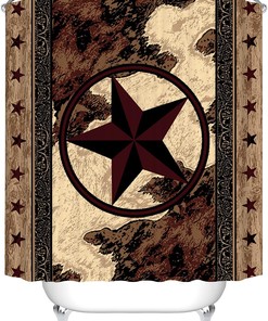 Texas Star Art Prints Shower Curtain - Vintage and Rustic Bathroom Decor with Wooden Board and Texas Star Prints