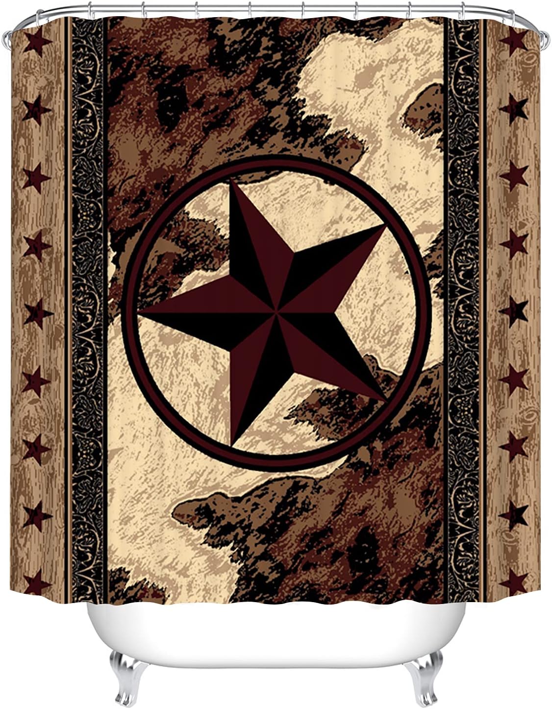 Texas Star Art Prints Shower Curtain - Vintage and Rustic Bathroom Decor with Wooden Board and Texas Star Prints