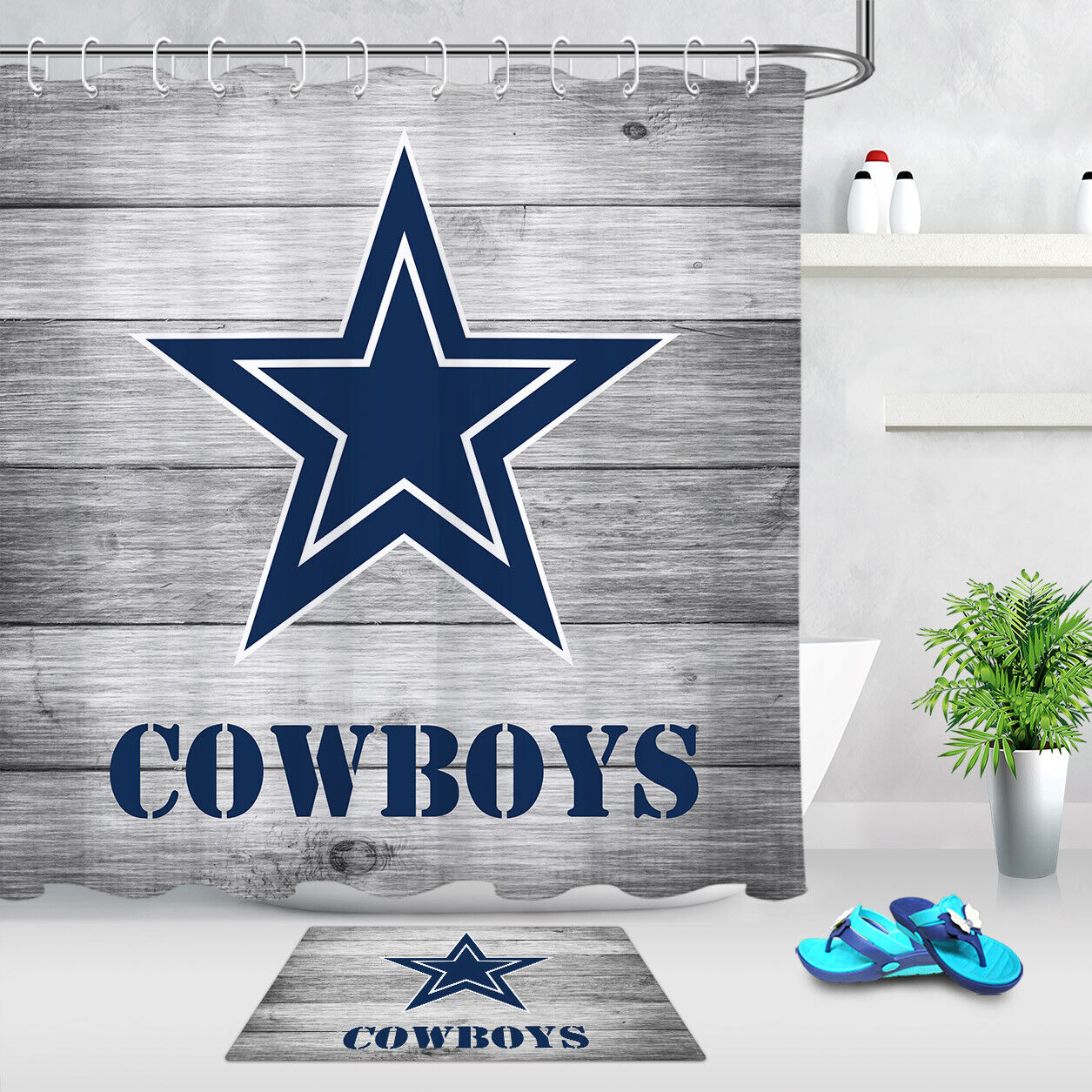 Texas Star Cowboy Rustic Wooden Plank Shower Curtain for Western Bathroom Decor