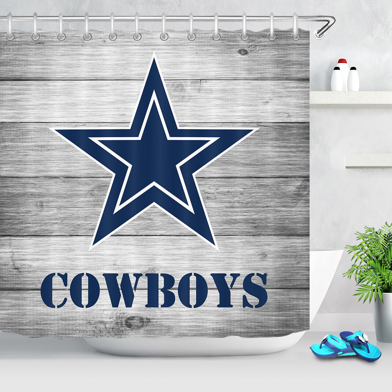 Texas Star Cowboy Rustic Wooden Plank Shower Curtain for Western Bathroom Decor
