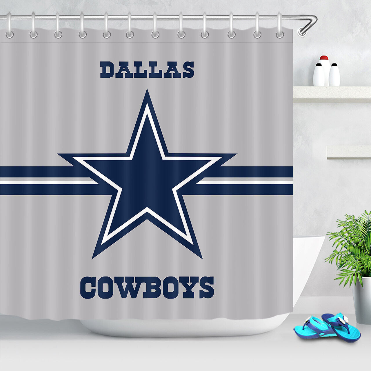 Texas Star Shower Curtain with Deep Blue and White Design for Bathroom Decor