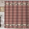 Texas Star Western Shower Curtain - Red Primitive Star Buffalo Plaid Rustic Bathroom Decor