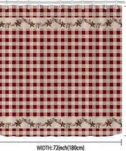Texas Star Western Shower Curtain - Red Primitive Star Buffalo Plaid Rustic Bathroom Decor