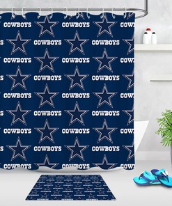 Texas Stars Deep Blue Color Fabric Shower Curtain For Football Fans