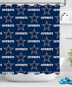Texas Stars Deep Blue Color Fabric Shower Curtain For Football Fans