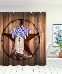 Texas Stars and Cowboy Boots Shower Curtain Bathroom Decor Fabric for Rustic Bathroom