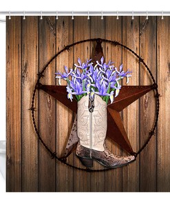 Texas Stars and Cowboy Boots Shower Curtain Bathroom Decor Fabric for Rustic Bathroom