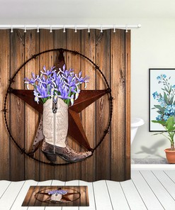 Texas Stars and Cowboy Boots Shower Curtain Decor Fabric for Western Bathroom