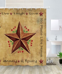 Texas Stars and Red Fruits Shower Curtain Decor Fabric for Country Bathroom